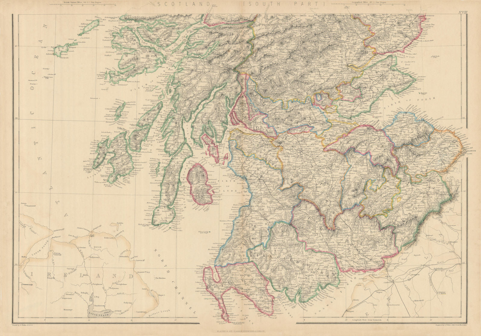 Scotland (South) by Edward Weller. Borders Lothian Central Strathclyde 1860 map